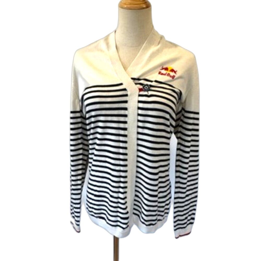 Red Bull Wings Team Collection Striped Cardigan Sweater Elbow Patch Wool